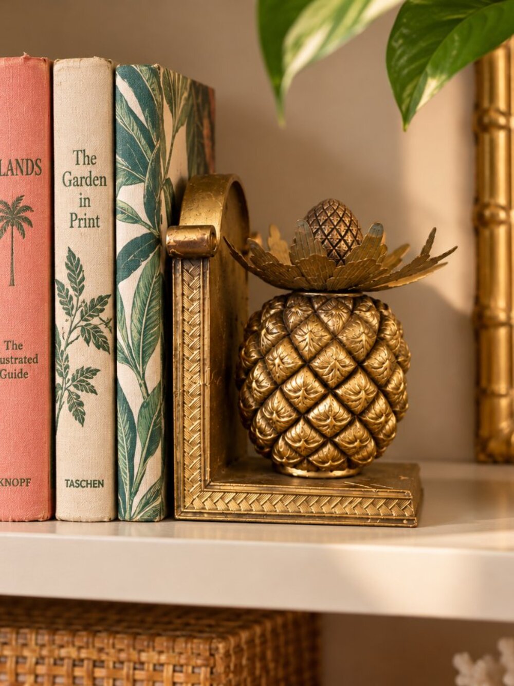 Vintage Gold Pineapple Bookend Retro Maximalism Quiet Luxury